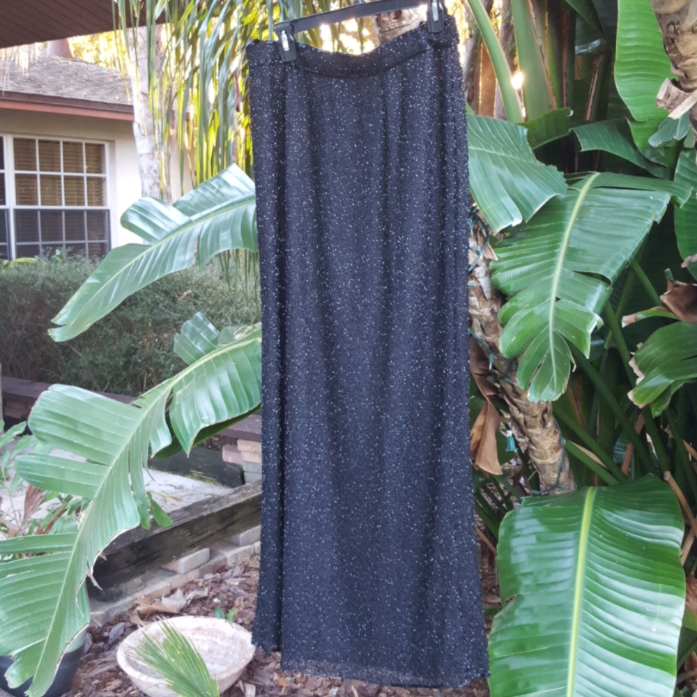 Silk beaded column skirt